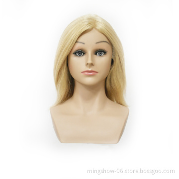 wholesale blonde 100% human hair hairdressing training mannequin head with shoulder